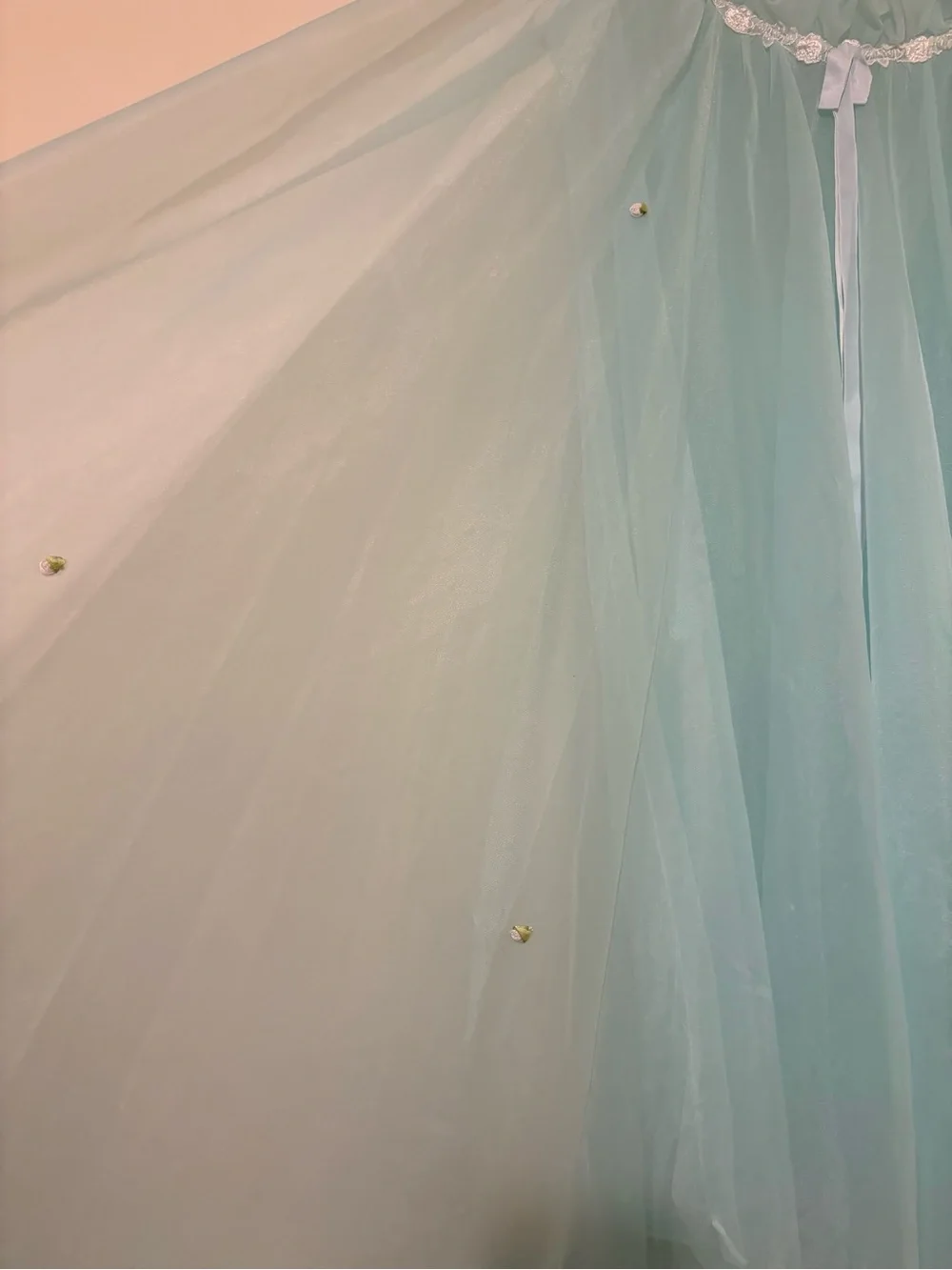 Vintage 1950’s Dreamy Light Aqua Tulle Nylon Chiffon Nightgown & Robe Set